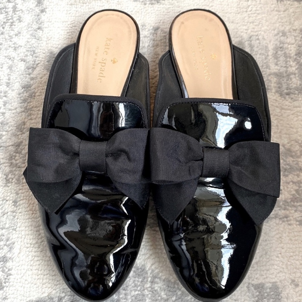 kate spade Black Patent Bow Slip-On Loafers